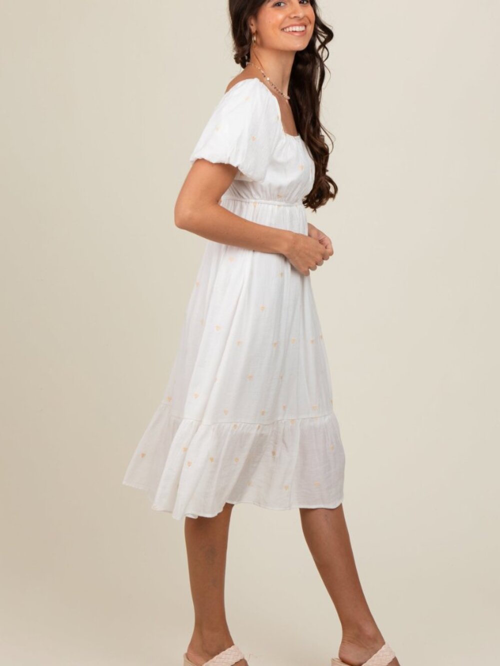 HEM & THREAD Bubble Sleeve Heart Embroidered Dress White NWT - Picture 8 of 8